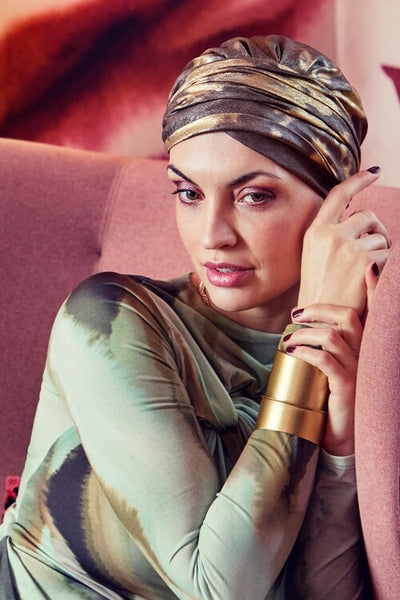 Sapphire - Turbante in poliestere/cotone/viscosa - fantasia Oriental Gold 3026-4057