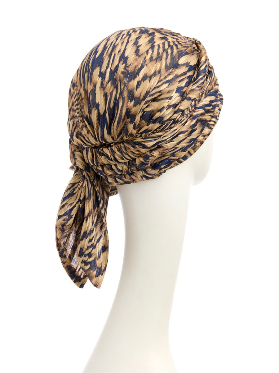 Juvela - Turbante con fascia rimovibile in poliestere/viscosa - fantasia Waves of blue 3042-4054