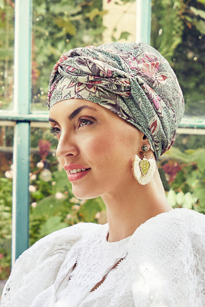 Ruby - Turban in cotton/polyester - abstract pattern white/black 3000-0576