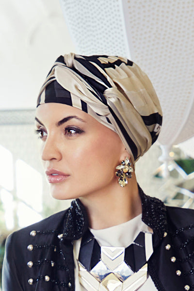 Ruby - Turban in cotton/polyester - abstract pattern white/black 3000-0576