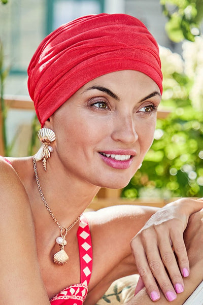 Aria - Turbante in poliestere/bambù - rosso corallo 3050-4113