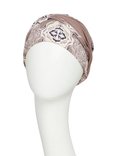 Turbante de Beatriz y los Auriculares, en Viscosa de Bambú, diseño de leopardo de color lila/negro - 1419-0593