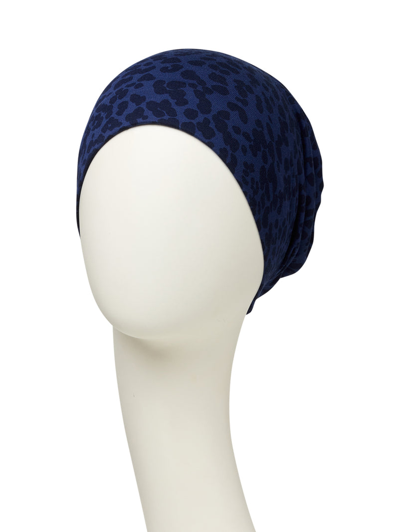 Emmy - Cuffia con fascia in modal/viscosa di bambù - fantasia leopardata blu 1534-0808