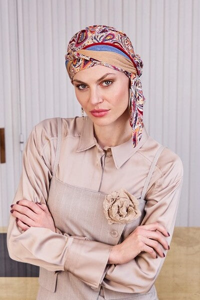 Beatrice - Turbante con nastri corti in viscosa di bambù - Fantasia - 1419-4046