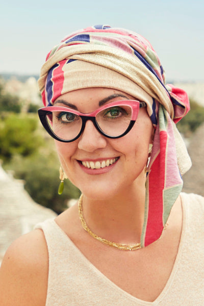 Turbante Beatrice - Cuffia in lino con nastri corti - 1460-0817