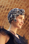 Turbante de Beatriz y los Auriculares, en Viscosa de Bambú, diseño de leopardo de color lila/negro - 1419-0593