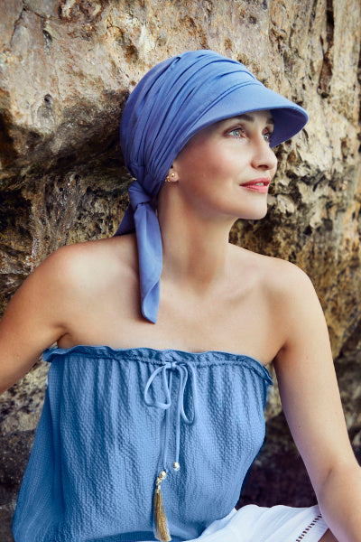 Briana - Cappello con nastri in cotone - azzurro 1516-0767