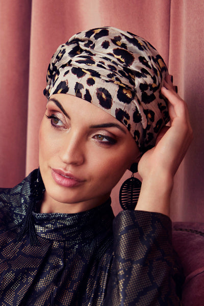 Ruby - Turban in cotton/polyester - abstract pattern white/black 3000-0576