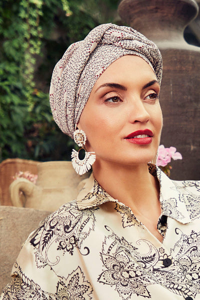 Ruby - Turban in cotton/polyester - abstract pattern white/black 3000-0576