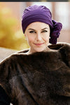 Turbante Joli con nastri lunghi in cotone pieghettato - viola 8200-339